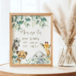 Little Wild One Safari Baby shower Mom-osa Bar Poster<br><div class="desc">Schattige een Little Wild One is On The Way baby shower borden heeft  groen met schattige waterverf safaridieren. Personaliseer met uw gegevens.</div>