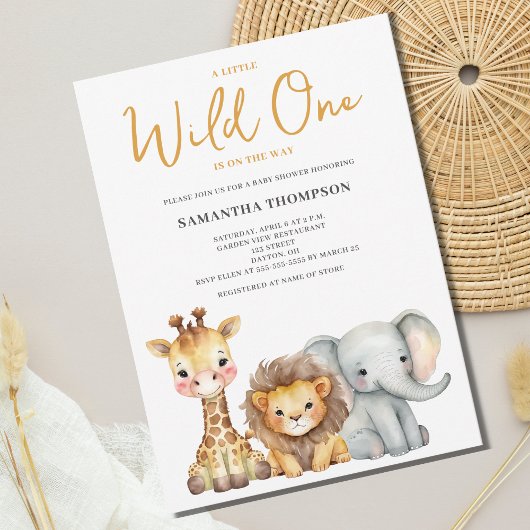 Little Wild One Safari Dier Baby shower Kaart