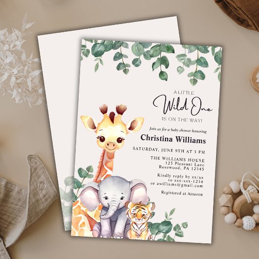 Little Wild One Safari Dieren Baby shower Kaart