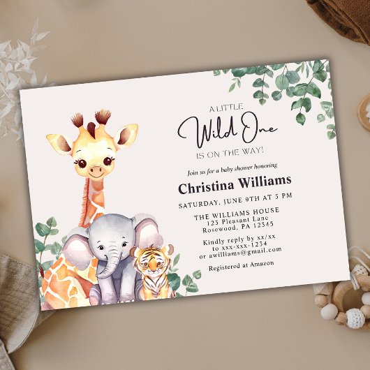 Little Wild One Safari Dieren Baby shower Kaart