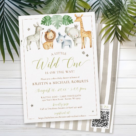 Little Wild One Safari Dieren Jongen Baby shower Kaart