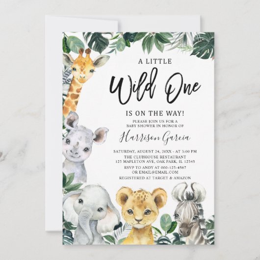 Little Wild One Safari Oerwoud Animals Baby shower Kaart (Voorkant)