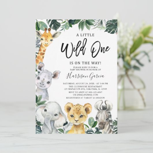 Little Wild One Safari Oerwoud Animals Baby shower Kaart (Staand voorkant)