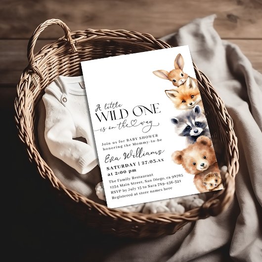 Little Wild One Woodland Animals Baby shower Kaart
