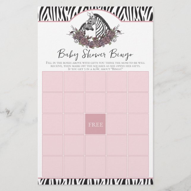 Little Wild One Zebra Safari Baby Shower Bingo (Voorkant)