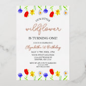 Little Wildflower 1st Birthday Folie Uitnodiging (Voorkant)