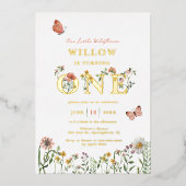 Little Wildflower 1st Birthday Gold Folie Uitnodiging (Voorkant)