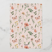 Little Wildflower 1st Birthday Gold Folie Uitnodiging (Achterkant)