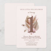 Little Wildflower 1st Birthday Invitation boho Kaart (Voorkant / Achterkant)