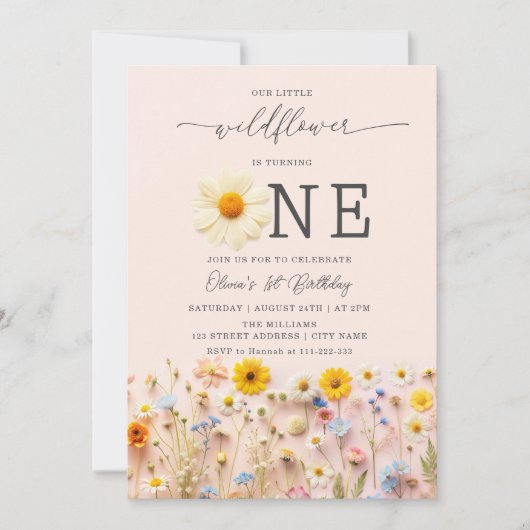 Little Wildflower 1st Birthday Invitation Kaart (Voorkant)