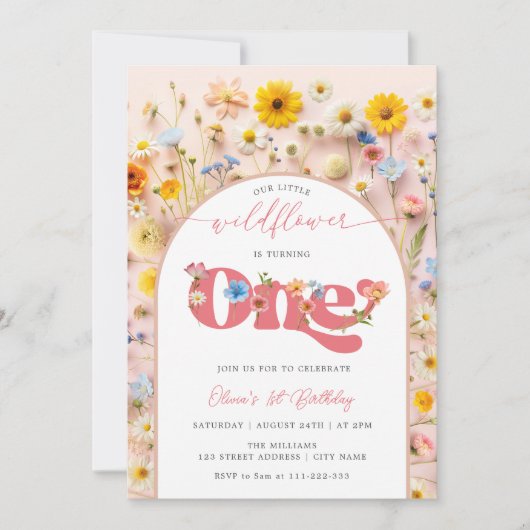 Little Wildflower 1st Birthday Kaart (Voorkant)