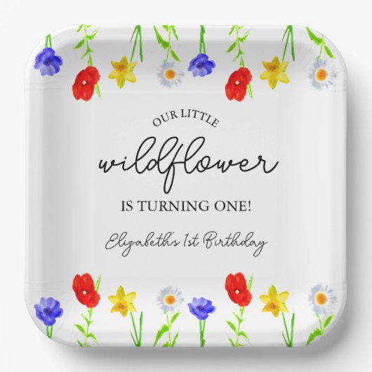 Little Wildflower 1st Birthday Papieren Bordje (Voorkant)