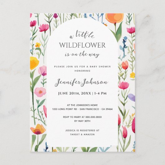 Little Wildflower Arch Baby shower Invitation Briefkaart (Voorkant)