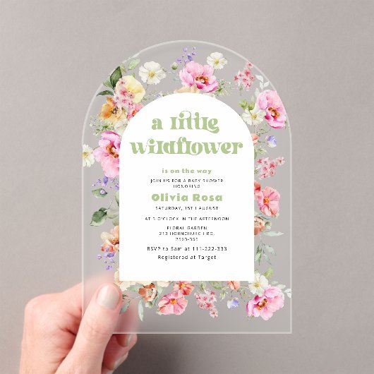 Little Wildflower Arch Garden baby shower arch Acryl Uitnodigingen (Insitu (Draagbaar))