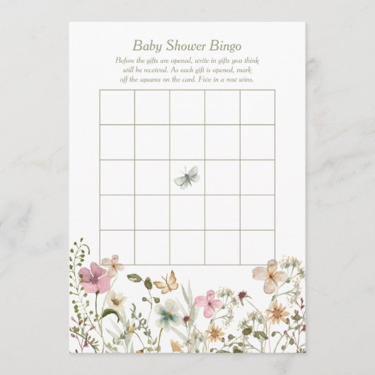 Little WildFlower Baby shower Bingo Game Kaart (Voorkant)
