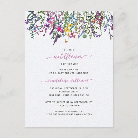Little Wildflower Baby shower Invitation Briefkaart (Voorkant)