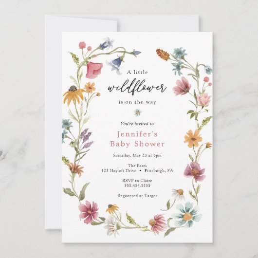 Little Wildflower Baby shower Invitation Kaart (Voorkant)