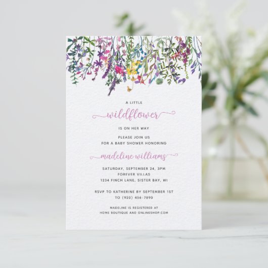 Little Wildflower Baby shower Invitation Kaart (Staand voorkant)
