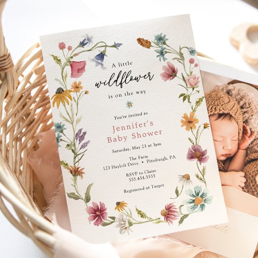 Little Wildflower Baby shower Invitation Kaart