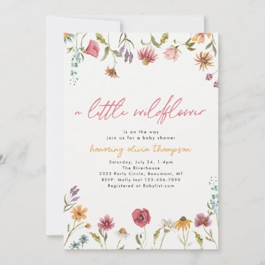 Little Wildflower Baby shower Invitation Kaart (Voorkant)