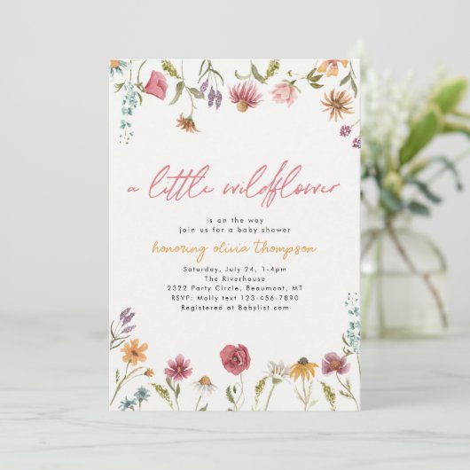 Little Wildflower Baby shower Invitation Kaart (Staand voorkant)