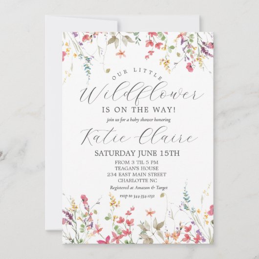 Little Wildflower Baby shower Invitation, Kaart (Voorkant)