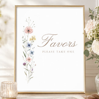 Little Wildflower Baby Shower Party Favors Sign  Poster