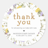 Little Wildflower Baby Shower Ronde Sticker (Voorkant)