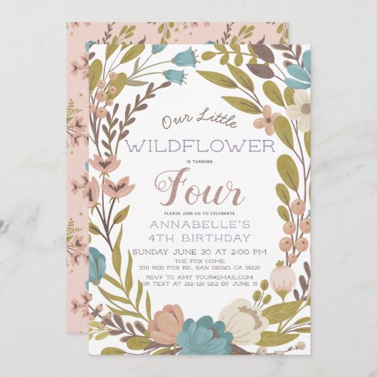 Little Wildflower Birthday Invitation Kaart (Voorkant / Achterkant)