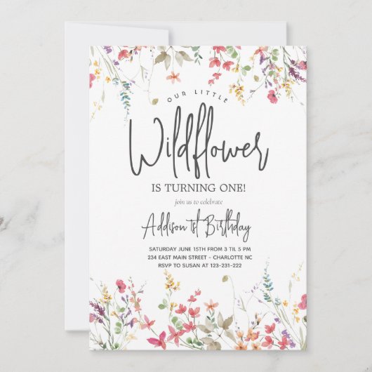 Little Wildflower Birthday Invitation Kaart (Voorkant)