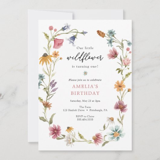 Little Wildflower Birthday Invitation Kaart