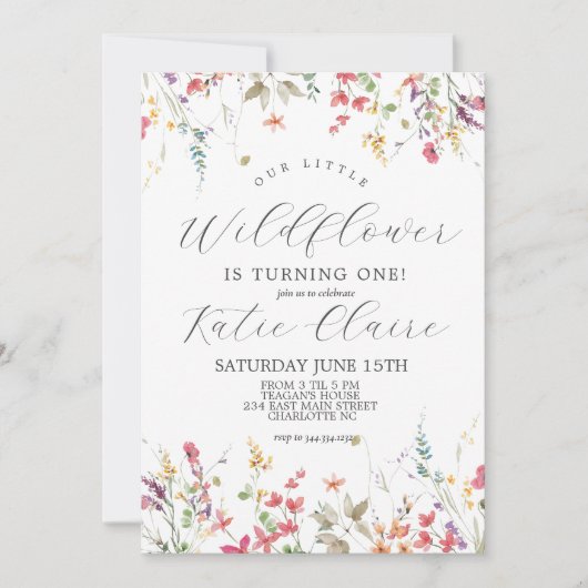 Little Wildflower Birthday Invitation Kaart (Voorkant)