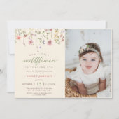 Little Wildflower Bloem 1e verjaardag foto Kaart (Voorkant)