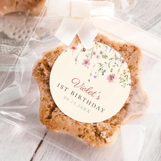 Little Wildflower Bloem 1e verjaardag Ronde Sticker