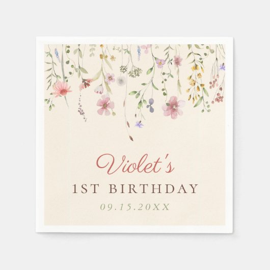 Little Wildflower Bloem 1e verjaardag Servet (Voorkant)