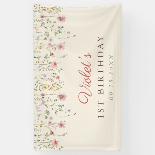 Little Wildflower Bloem 1e verjaardag Spandoek (Verticaal)