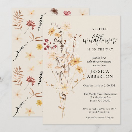 Little Wildflower Bloemen Baby Shower Kaart (Voorkant / Achterkant)