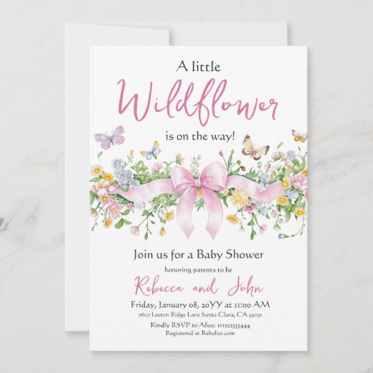 Little Wildflower Bloemen Roze Bow Meisje Baby sho Kaart (Voorkant)
