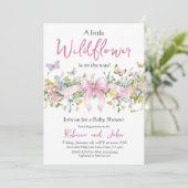 Little Wildflower Bloemen Roze Bow Meisje Baby sho Kaart (Staand voorkant)