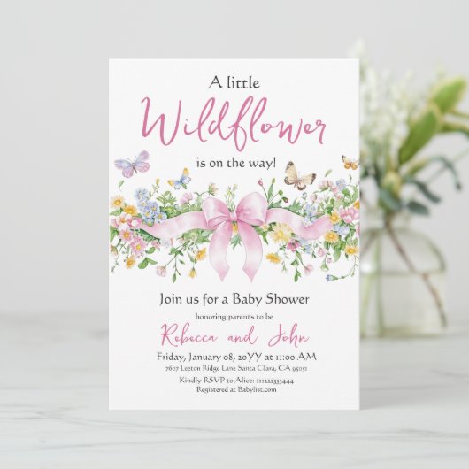 Little Wildflower Bloemen Roze Bow Meisje Baby sho Kaart (Staand voorkant)