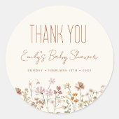 Little Wildflower Boho Baby shower Dank u Ronde Sticker (Voorkant)