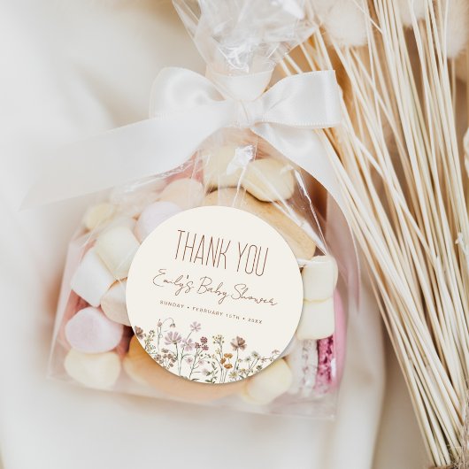 Little Wildflower Boho Baby shower Dank u Ronde Sticker