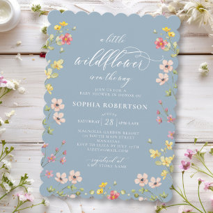 Little Wildflower Boho Chic Blue Baby shower Kaart