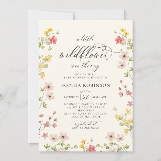 Little Wildflower Boho Chic Script Baby shower Kaart (Voorkant)