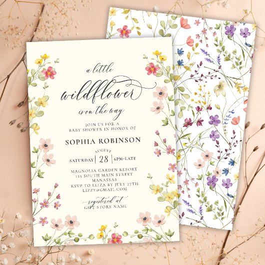 Little Wildflower Boho Chic Script Baby shower Kaart