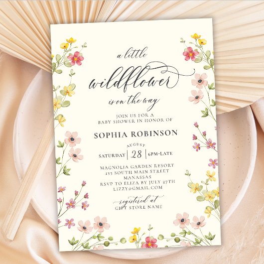 Little Wildflower Boho Chic Script Baby shower Kaart