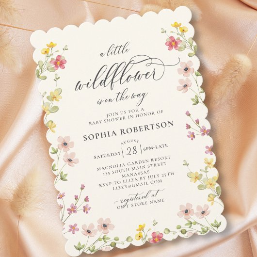Little Wildflower Boho Chic Script Baby shower Kaart