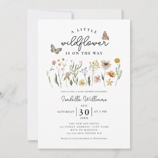 Little Wildflower Boho Floral Girl Baby shower Kaart (Voorkant)