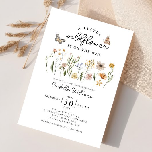 Little Wildflower Boho Floral Girl Baby shower Kaart