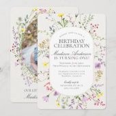 Little Wildflower Boho Floral verjaardagsfeestje Kaart (Voorkant / Achterkant)